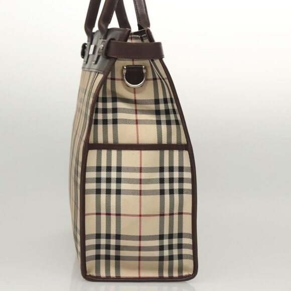 BURBERRY Nova Check Tote Bag Nylon Beige Silver Auth 126392 - Picture 5 of 16